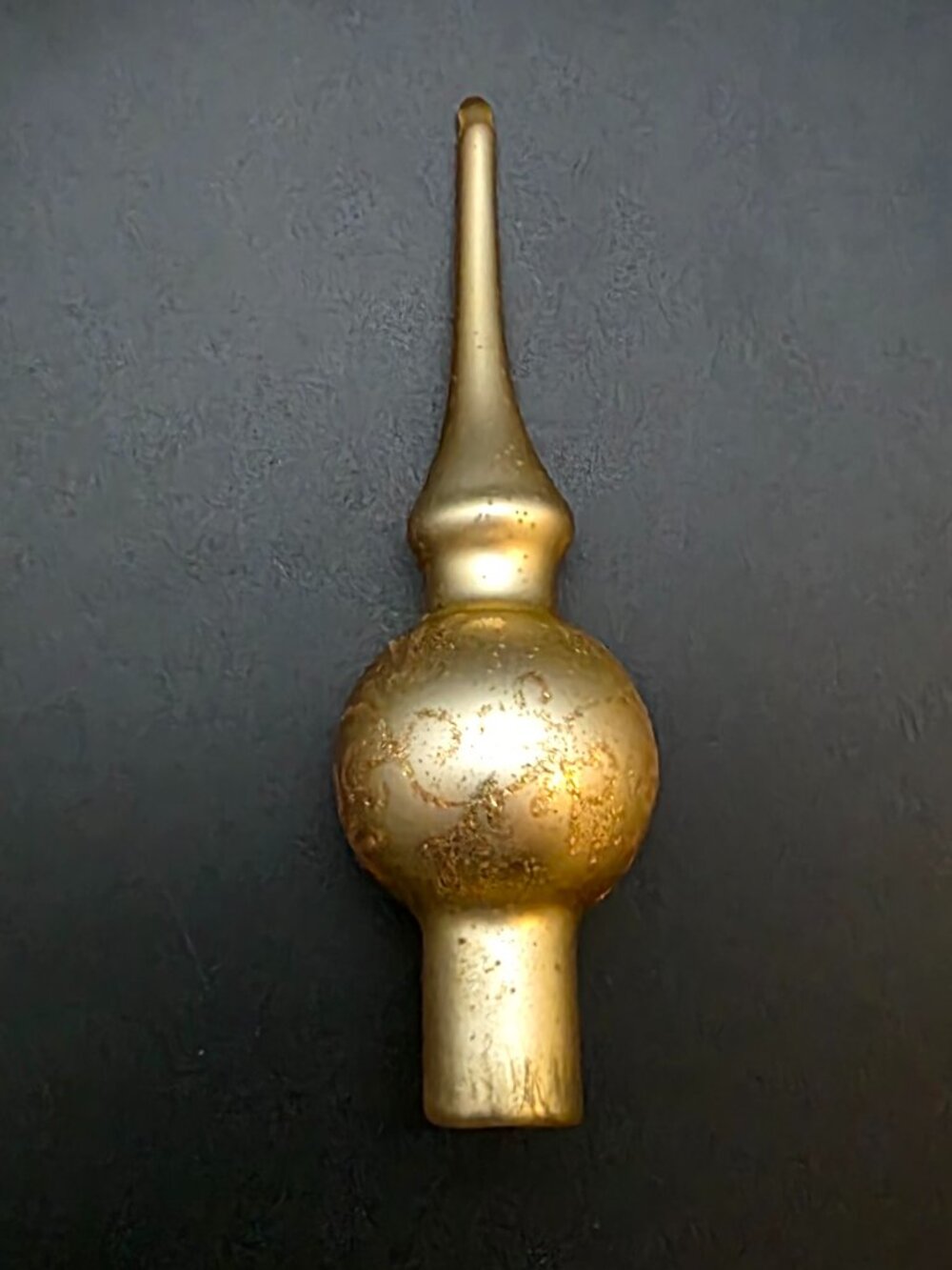 small blown glass tree topper vintage gold 5"